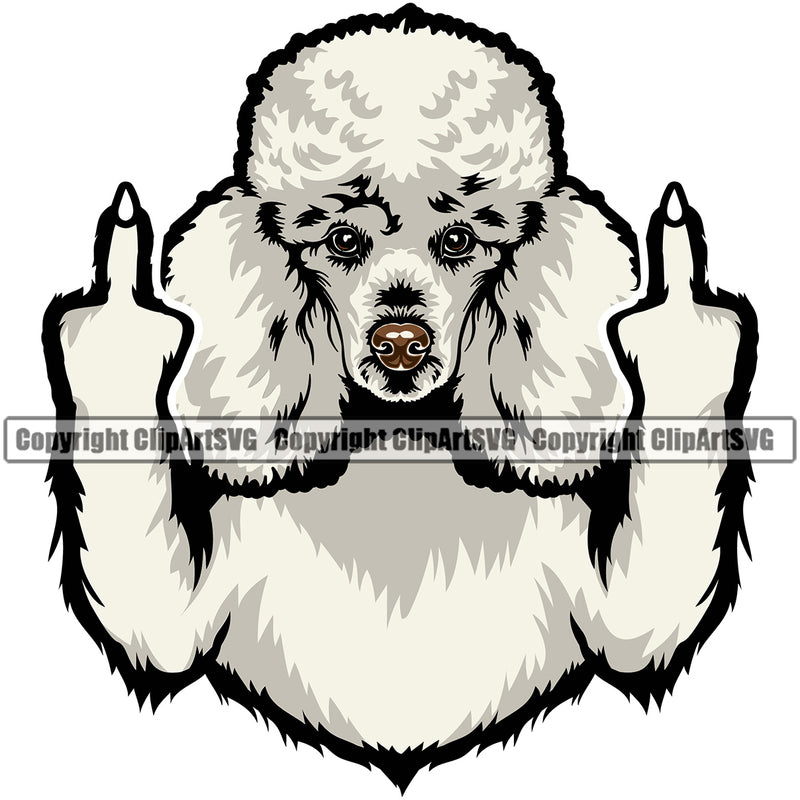 Poodle Dog Middle Finger Hand Sign Color Head Vector Puppy Pup Head Purebred Pedigree Canine K-9 K9 Animal Portrait Doggy Cute Face Vector Clipart SVG