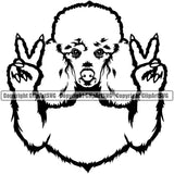 Poodle Dog Peace Hand Sign Cute Face Animal Design Pup Head Purebred Pedigree Canine K-9 K9 Portrait Doggy Puppy Smile Vector Clipart SVG