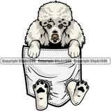 Poodle  Dog Hanging From Shirt Pocket Tshirt T-Shirt Color Design Element Puppy Pup Head Purebred Pedigree Canine K-9 K9 Animal Portrait Doggy Face Cute Vector Clipart SVG