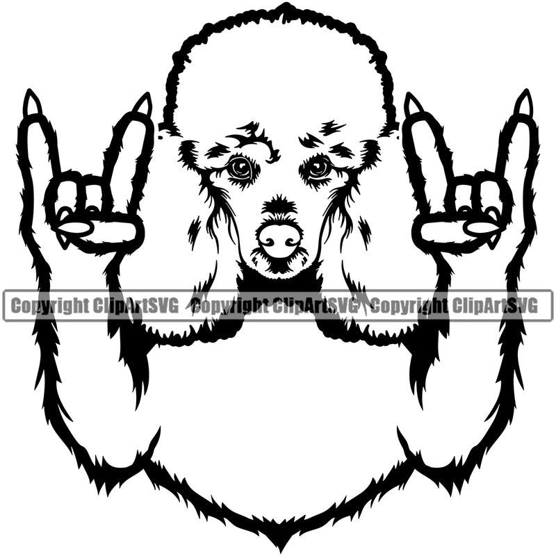 Poodle Dog Rock And Roll Hand Sign Design Element Animal Head Design Puppy Pup Head Purebred Pedigree Canine K-9 K9 Animal Portrait Doggy Face Cute Vector Clipart SVG