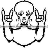 Poodle Dog Rock And Roll Hand Sign Design Element Animal Head Design Puppy Pup Head Purebred Pedigree Canine K-9 K9 Animal Portrait Doggy Face Cute Vector Clipart SVG