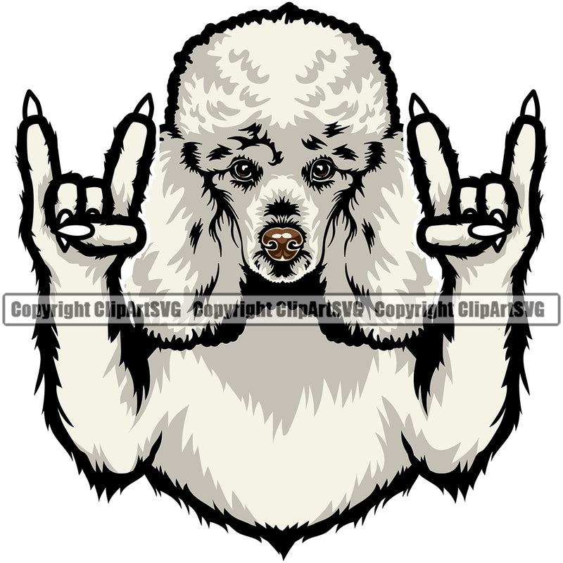 Poodle Dog Rock And Roll Hand Sign Design Element Puppy Pup Head Purebred Pedigree Canine K-9 K9 Animal Portrait Doggy Face Cute Color Head Clipart SVG