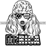Poodle Dog Wearing Sunglasses With Merica Text Design Element Puppy Pup Head Purebred Pedigree Canine K-9 K9 Animal Portrait Long Hair Doggy Vector Clipart SVG