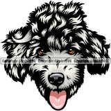 Poodle Dog White Color Design Element Animal Smile Face Doggy Puppy Pup Head Purebred Pedigree Canine K-9 K9 Animal Portrait Vector Clipart SVG