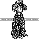 Poodle Sitting Dog Design Animal Body Smile Face Puppy Pup Head Purebred Pedigree Canine K-9 K9 Animal Portrait Doggy Vector Clipart SVG