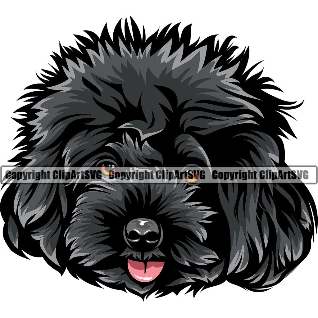 Poodle Dog Smile Face Design Black Color Animal Head Puppy Pup Head Purebred Pedigree Canine K-9 K9 Animal Portrait Doggy Face Clipart SVG