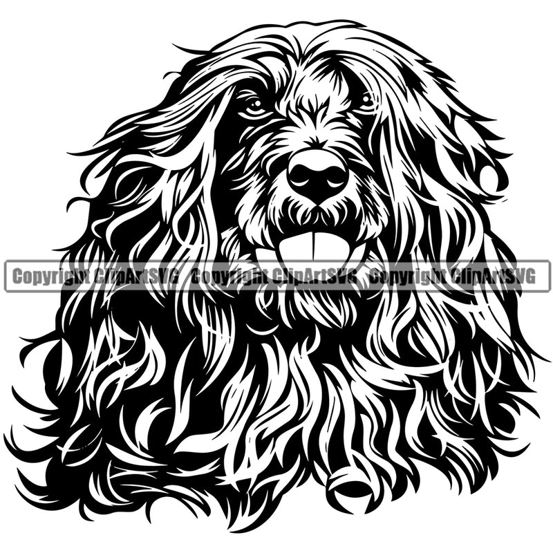 Portuguese Water Dog Head Design Smile Face Puppy Pup Head Purebred Pedigree Canine K-9 K9 Animal Portrait Doggy Vector Clipart SVG
