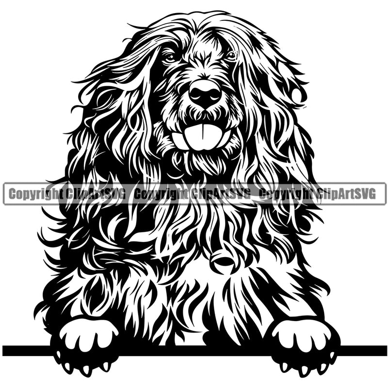 Portuguese Water Dog Peeking Design Element Smile Face Design Puppy Pup Head Purebred Pedigree Canine K-9 K9 Animal Portrait Doggy Face Cute Vector Clipart SVG