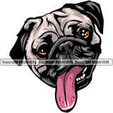Pug Dog Head Color Design Element Funny Face Puppy Pup Head Purebred Pedigree Canine K-9 K9 Animal Portrait Doggy Face Cute Vector Clipart SVG
