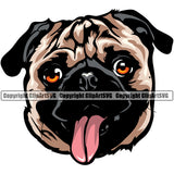 Pug Dog Head Color Design Element Animal Head Puppy Pup Head Purebred Pedigree Canine K-9 K9 Portrait Doggy Face Cute Vector Clipart SVG