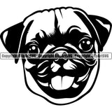 Pug Dog Head Funny Face Design Element Pup Head Purebred Pedigree  K-9 K9 Animal Portrait Doggy Cute Canine Puppy Vector Clipart SVG