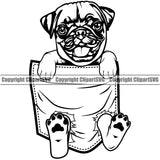 Pug Dog Hanging From Shirt Pocket T-Shirt Tshirt  Puppy Pup Head Purebred Pedigree Canine K-9 K9 Animal Portrait Doggy Face Cute Body Vector Clipart SVG