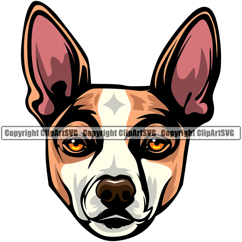 Rat Terrier Color Head Dog Animal Face Design Puppy Pup Head Purebred Pedigree Canine K-9 K9 Animal Portrait Doggy Face Cute Vector Clipart SVG