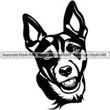 Rat Terrier Smile Face Dog Design Black Color Puppy Pup Head Purebred Pedigree Canine K-9 K9 Animal Portrait Doggy Face Cute Vector Clipart SVG