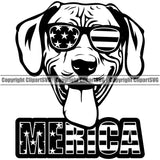 Rhodesian Ridgeback Dog Wearing Sunglasses With Merica Text Smile Face Design Puppy Pup Head Purebred Pedigree Canine K-9 K9 Animal Portrait Doggy Face Cute Vector Clipart SVG