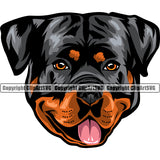 Rottweiler Dog Color Head Smile Face Design Puppy Pup Head Purebred Pedigree Canine K-9 K9 Animal Portrait Doggy Face Cute Vector Clipart SVG