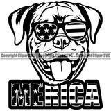 Rottweiler Dog Wearing Sunglasses With Merica Text Smile Face Design Puppy Pup Head Purebred Pedigree Canine K-9 K9 Animal Portrait Doggy Face Cute Vector Clipart SVG