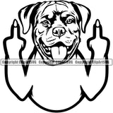 Rottweiler Dog Middle Finger Design Smile Face Puppy Pup Head Purebred Pedigree Canine K-9 K9 Animal Portrait Doggy Face Cute Vector Clipart SVG