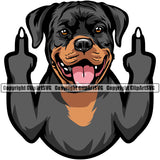 Rottweiler Dog Color Head Middle Finger Design Face Puppy Pup Head Purebred Pedigree Canine K-9 K9 Animal Portrait Doggy Face Cute Vector Clipart SVG