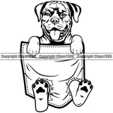 Rottweiler Dog Hanging From Shirt Pocket Smile Face Design Puppy T-Shirt Tshirt Head Purebred Pedigree Canine K-9 K9 Animal Portrait Doggy Face Cute Vector Clipart SVG
