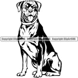 Rottweiler Dog Sitting Design Smile Face Puppy Pup Head Purebred Pedigree Canine K-9 K9 Animal Portrait Doggy Face Cute Vector Clipart SVG