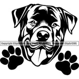 Rottweiler Dog Peeking Design Smile Face Puppy Pup Head Pedigree Canine K-9 K9 Animal Portrait Doggy Cute Vector Purebred Clipart SVG