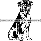 Rottweiler Dog Sitting Design Element Smile Face Puppy Pup Head Purebred Pedigree Canine K-9 K9 Animal Portrait Doggy Face Cute Clipart SVG
