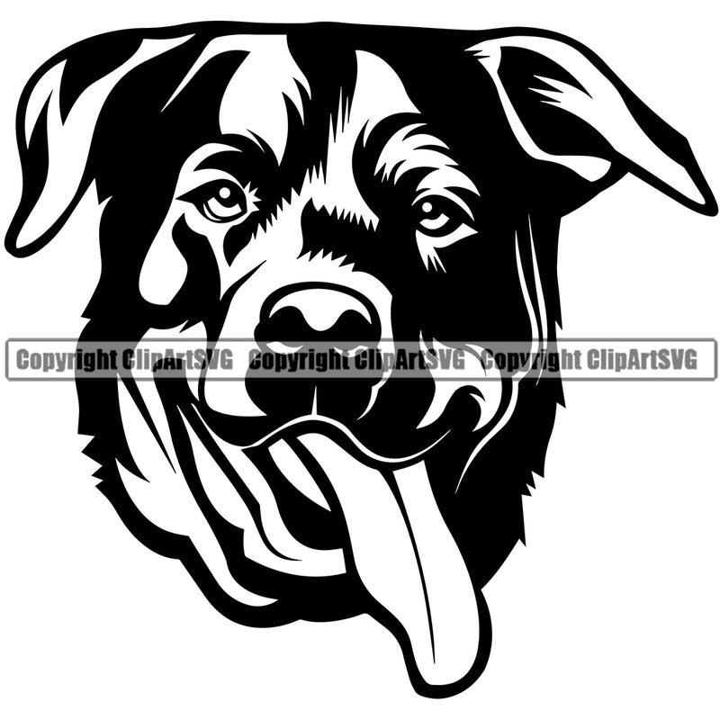 Rottweiler Dog Smile Funny Face Design Puppy Pup Head Purebred Pedigree Canine K-9 K9 Animal Portrait Doggy Face Cute Vector Clipart SVG