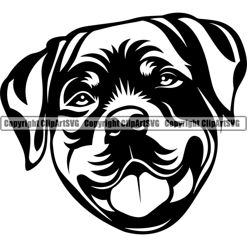 Rottweiler Dog Smile Face Design Puppy Pup Head Purebred Pedigree Canine K-9 K9 Animal Portrait Doggy Face Cute Funny Face Vector Clipart SVG