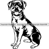 Rottweiler Dog Sitting Purebred Smile Face Design Pup Head Pedigree Canine K-9 K9 Animal Portrait Doggy Face Cute Puppy Funny Face Vector Clipart SVG