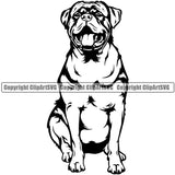 Rottweiler Dog Sitting Design Smile Face Puppy Pup Head Purebred Pedigree Canine K-9 K9 Animal Portrait Doggy Face Cute Funny Face Vector Clipart SVG