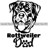 Rottweiler Dad Dog Design Puppy Pup Head Purebred Pedigree Canine K-9 K9 Animal Portrait Doggy Face Cute Smile Face Vector Clipart SVG