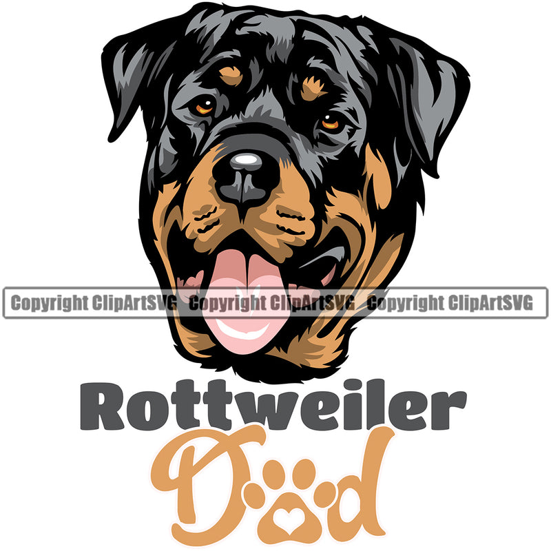 Rottweiler Dad Dog With Color Text Face Design Puppy Pup Head Pedigree Canine K-9 K9 Animal Portrait Face Cute Purebred Doggy Vector Clipart SVG