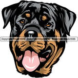 Rottweiler Dog Color Head Smile Face Design Canine K-9 K9 Animal Portrait Doggy Face Cute Puppy Pup Purebred Pedigree Vector Clipart SVG