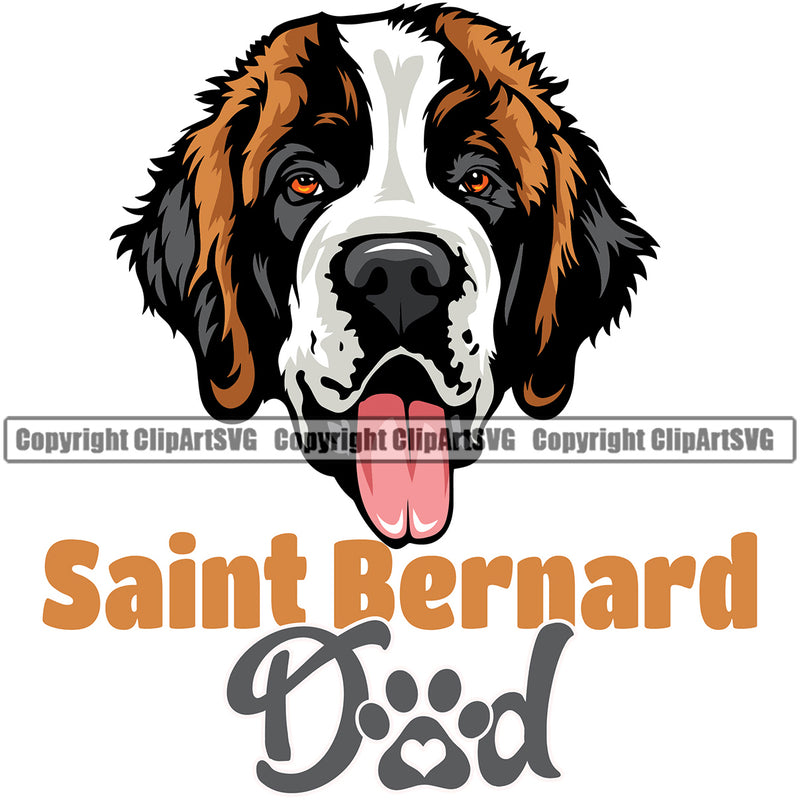Saint Bernard Bad Dog Color Design Puppy Pup Head Purebred Pedigree Canine K-9 K9 Animal Portrait Doggy Face Cute Vector Smile Face Clipart SVG