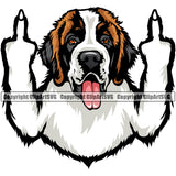 Saint Bernard Dog Middle Finger Color Design Puppy Pup Head Purebred Pedigree Canine K-9 K9 Doggy Face Cute Animal Portrait Vector Clipart SVG