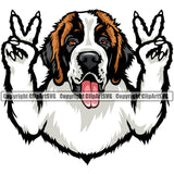 Saint Bernard Dog Peace Hand Sign Color Head Design Puppy PupK-9 K9 Animal Portrait Doggy Face Cute  Purebred Pedigree Canine Vector Clipart SVG