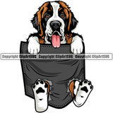 Saint Bernard Dog Hanging From Shirt Pocket Design Puppy T-Shirt Tshirt Pup Head Purebred Pedigree Canine K-9 K9 Animal Portrait Doggy Face Cute Vector Clipart SVG