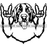 Saint Bernard Dog Rock And Roll Hand Sign Design Puppy Pup Pedigree Canine K-9 K9 Animal Portrait Doggy Face Cute Head Purebred Vector Clipart SVG
