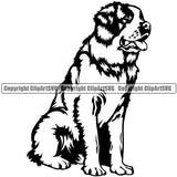 Saint Bernard Dog Sitting Face Design Purebred Pedigree Canine K-9 K9 Animal Portrait Doggy Face Cute Puppy Pup Head Vector Clipart SVG