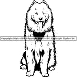 Samoyed Dog Sitting Design Smile Face Puppy Pup Head Purebred Pedigree Canine K-9 K9 Animal Portrait Doggy Face Cute Vector Clipart SVG