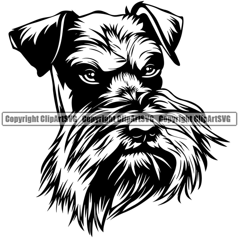Schnauzer Dog Angry Face Design Puppy Pup Head Purebred Canine K-9 K9 Animal Portrait Doggy Face Cute Vector Clipart SVG