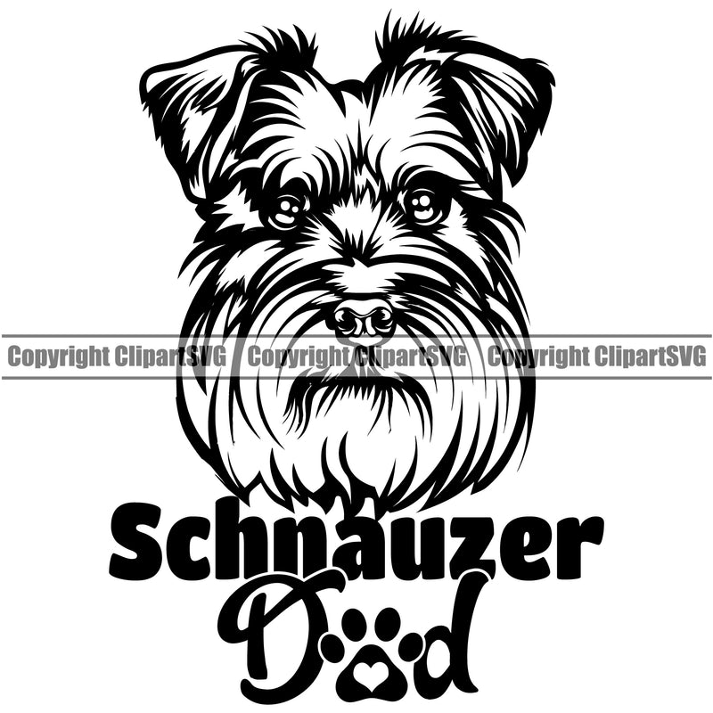 Schnauzer Dad Dog Design Puppy Pup Head K-9 K9 Animal Portrait Doggy Face Cute Vector Purebred Pedigree Canine Clipart SVG