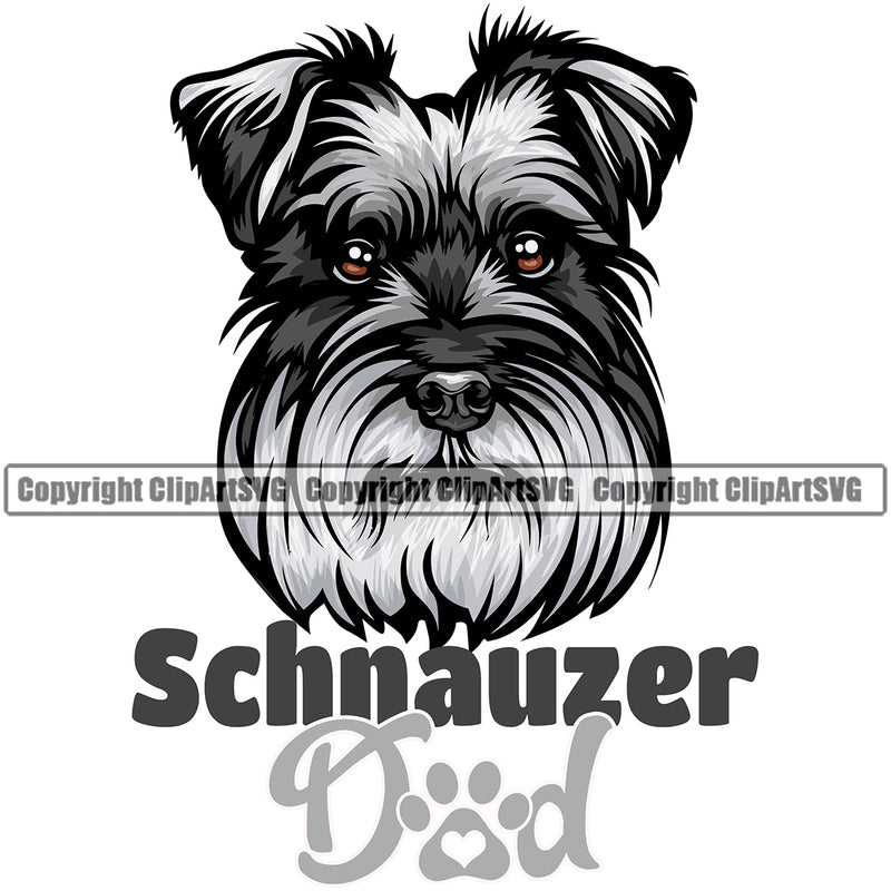 Schnauzer Dad Dog Smile Face Design Puppy K9 Animal Portrait Doggy Face Cute Face Purebred Pedigree Canine K-9 Vector Clipart SVG