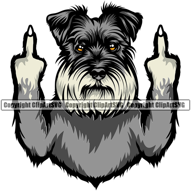 Schnauzer Dog Middle Finger Color Design Puppy Pup Head Purebred Pedigree Canine K-9 K9 Animal Portrait Doggy Face Cute Vector Clipart SVG