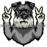 Schnauzer Dog Peace Hand Sign Design Puppy Pedigree Canine K-9 K9 Animal Portrait Doggy Face Cute Pup Head Purebred Vector Clipart SVG