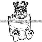 Schnauzer Dog Hanging From Shirt Pocket Design Puppy Pup Head Purebred Pedigree Canine K-9 K9 Animal Portrait Doggy Face Cute Tshirt T-Shirt Vector Clipart SVG