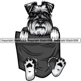 Schnauzer Dog Hanging From Shirt Pocket Design Puppy Tshirt T-Shirt Head Purebred Pedigree Canine K-9 K9 Animal Portrait Doggy Face Cute Vector Clipart SVG