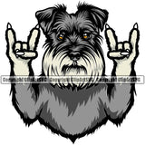 Schnauzer Dog Rock And Roll Hand Sign Design Puppy Head Purebred Pedigree Canine K-9 K9 Animal Portrait Doggy Face Cute Vector Clipart SVG