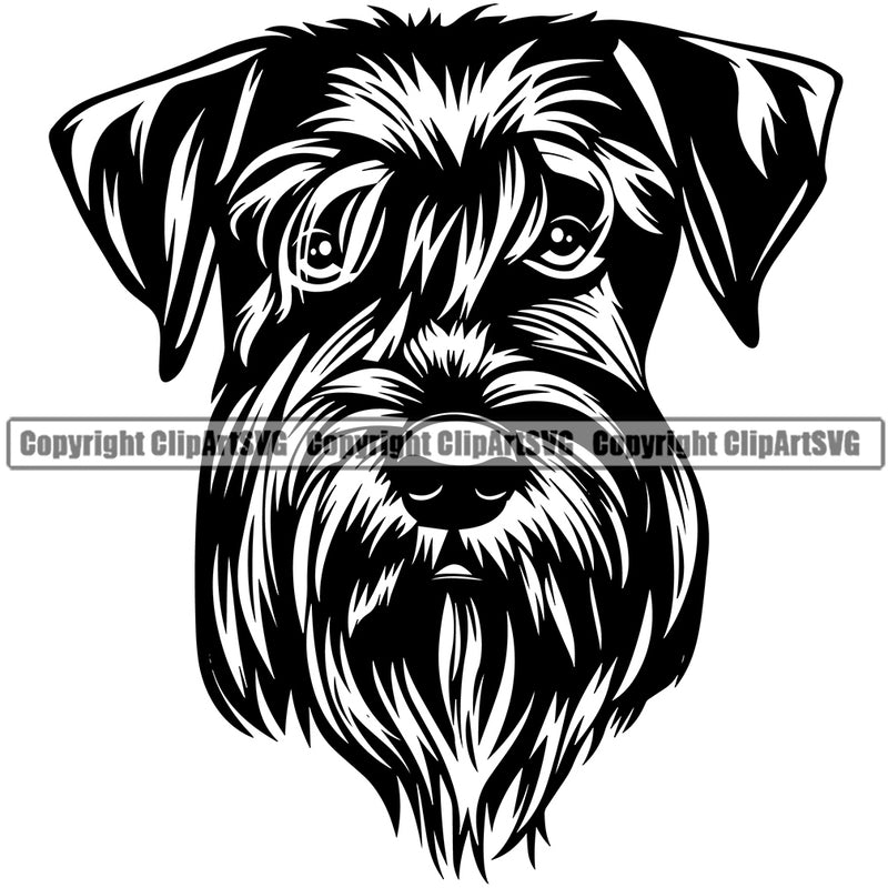 Schnauzer Dog Smile Face Design Puppy Pup Head Purebred Pedigree Canine K-9 K9 Animal Portrait Doggy Face Cute Vector Clipart SVG